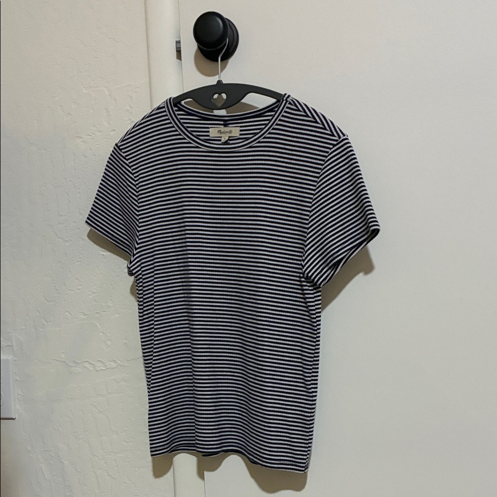 Madewell Black & White Striped Ribbed Tee Size Medium